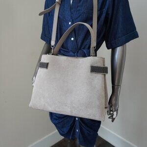 Brunello Cucinelli Essence Tote Bag Monili Suede Gray Taupe Crossbody Large